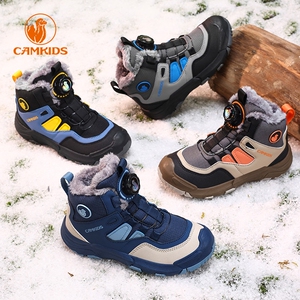 CAMKIDS儿童运动雪地靴新款冬季防水皮面防滑保暖加厚男童大棉鞋