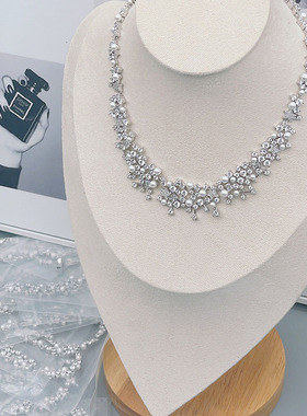 爆款重工破碎星云满钻镶珍珠项链奢华高级感多层项链饰品工厂