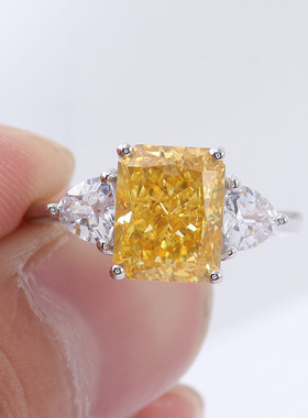 鹅黄冰花锆戒指简约韩系甜美指环女戒小众设计高碳钻雷迪恩女