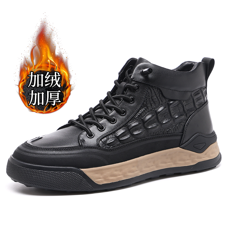 真皮男休闲鞋中帮皮靴子男士棉鞋