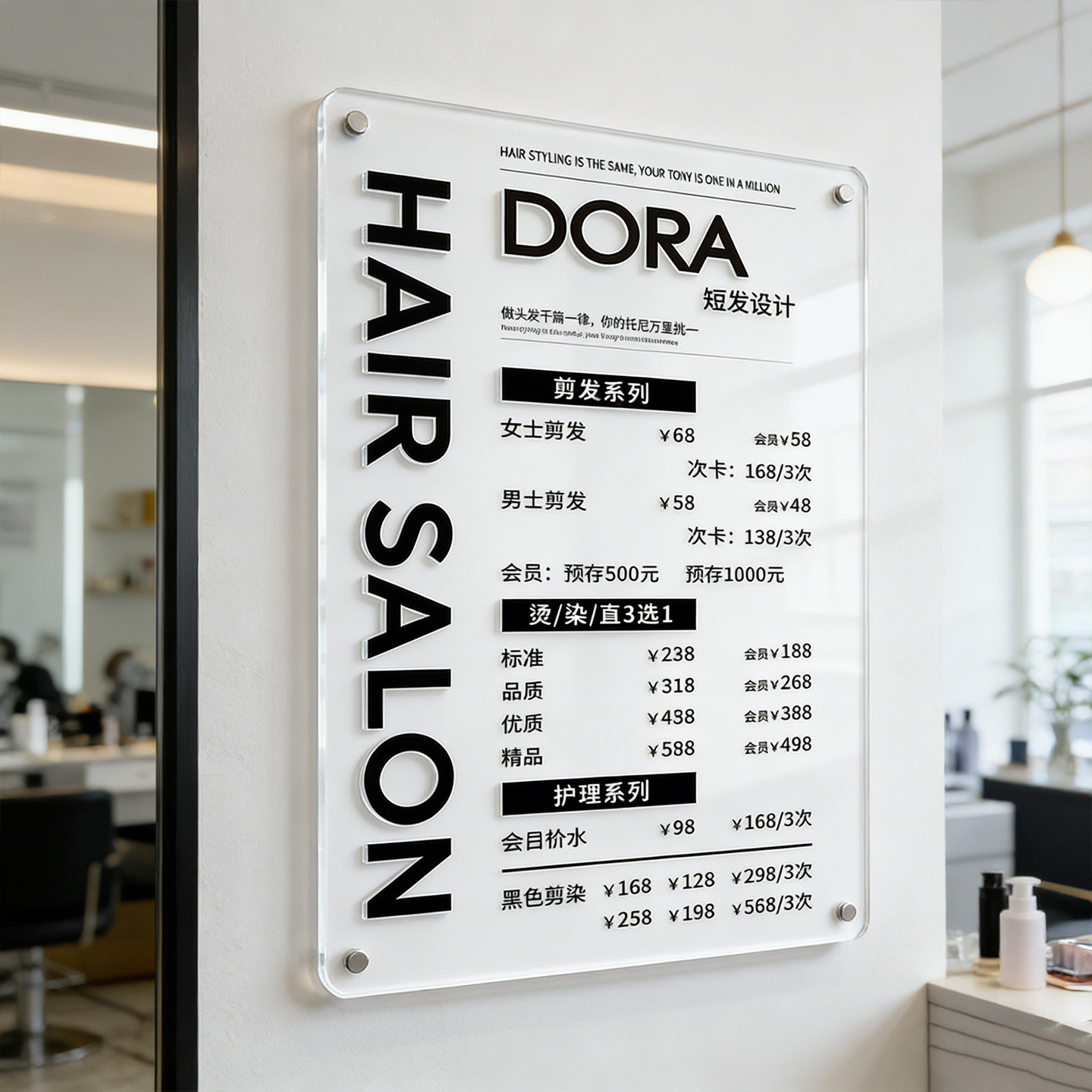 剪发价格表定制理发店价目表挂牌发廊美发店价位表烫染造型会员充值消