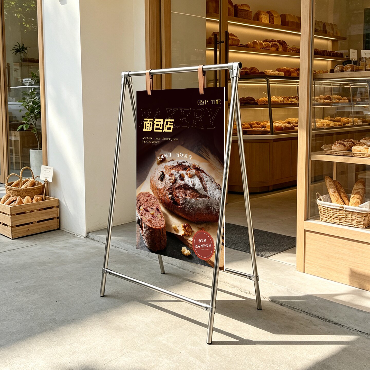 不锈钢A字面包店展示架户外店铺广告牌可折叠面包定制便携标识牌