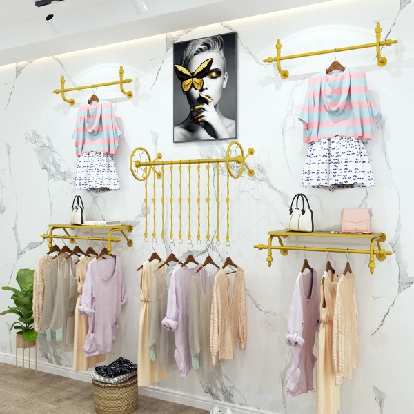 服装店展示架上墙侧挂童装店衣服架墙上铁艺壁挂式男女装挂衣服架