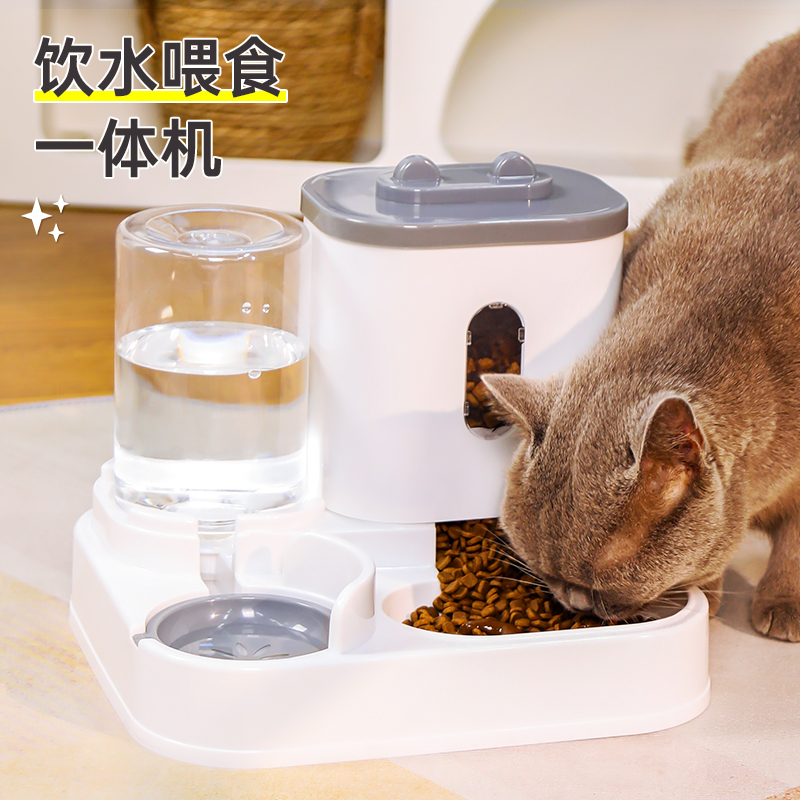 猫咪饮水机流动不插电猫粮自动喂食器喝水一体吃饭猫狗碗食盆宠物