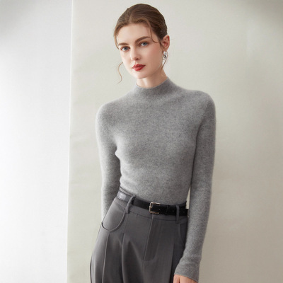 100纯山羊绒半高领修身毛衣