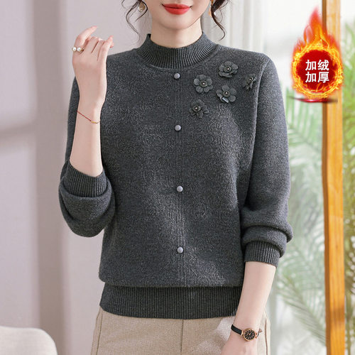 冬季加绒毛衣一体绒妈妈上衣