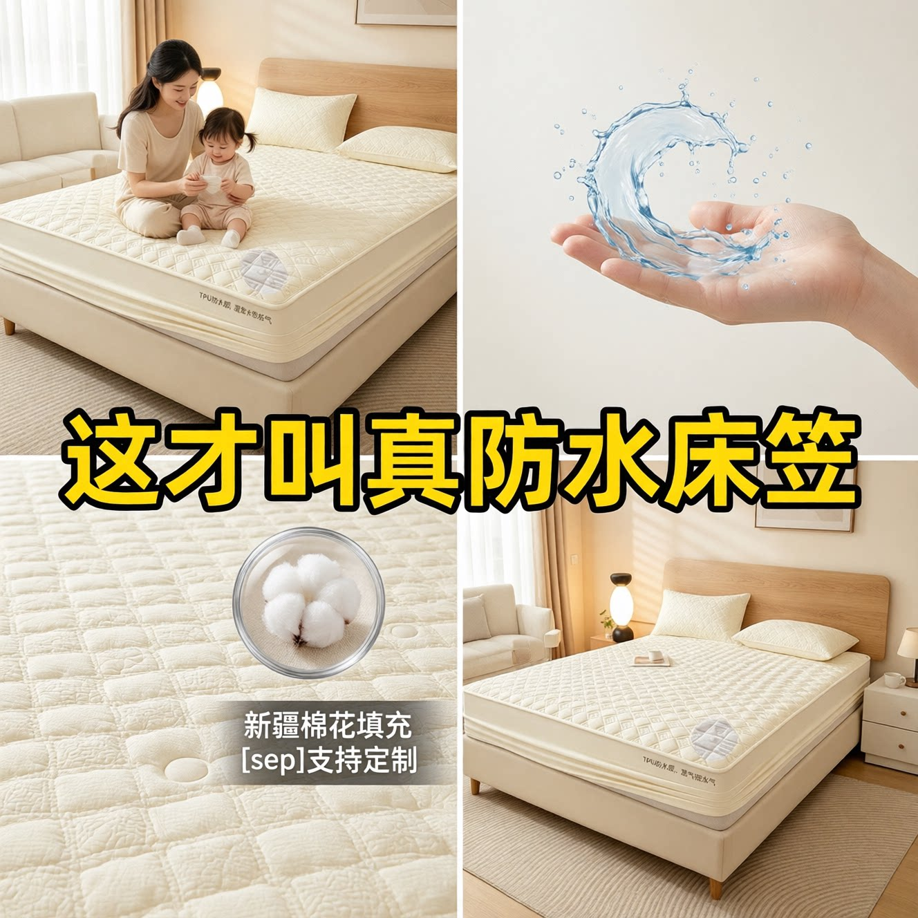 2026新款防水隔尿床笠纯棉夹棉床罩防滑加厚席梦思床垫保护套床单