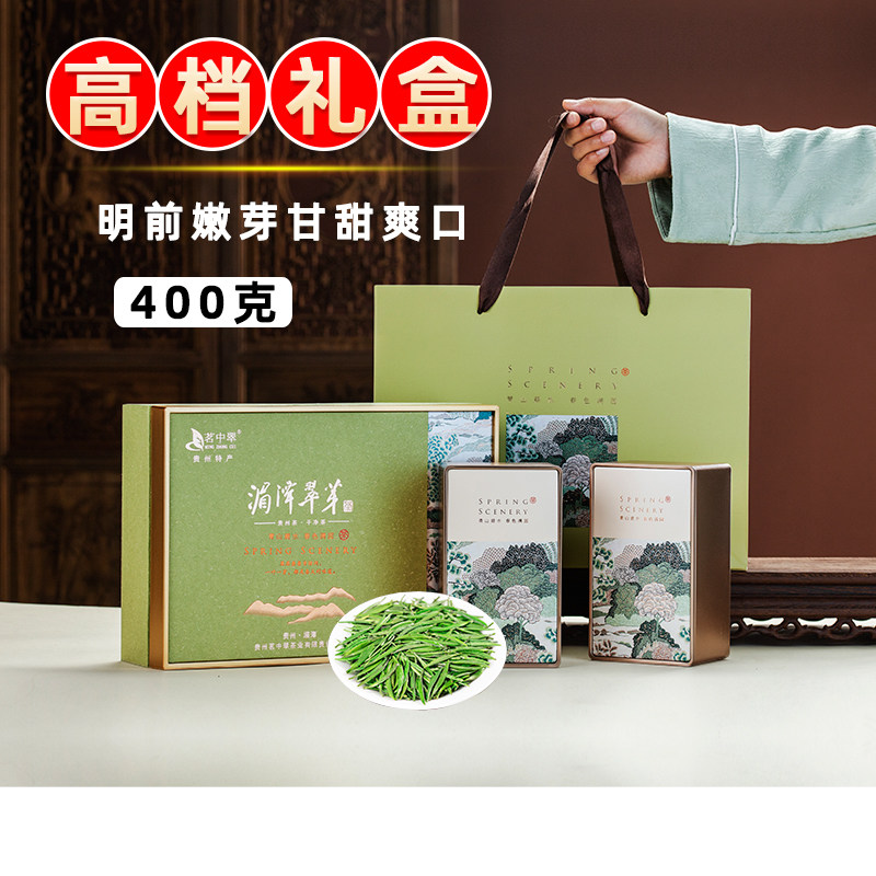 湄潭翠芽2024新茶明前头采特级贵州炒青绿茶雀舌茶叶型礼盒装400g