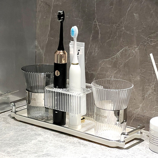 轻奢牙刷置物架化妆室收纳层架洗漱台面刷牙杯牙缸洗漱杯漱口杯套