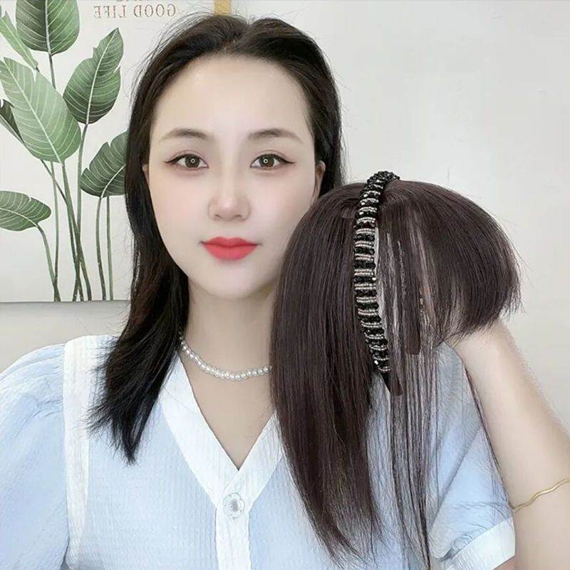 新款遮白发发卡水钻发箍直发假发刘海一体补发片女假发头顶无痕真