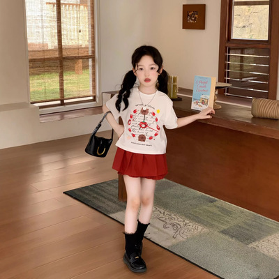 女童套装2026夏季新款中小童韩版短袖T恤儿童百半身裙短裙有里裤