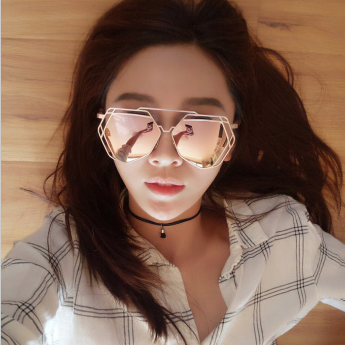 2025新款韩国偏光太阳镜女镂空个性多边形墨镜 粉色太阳眼镜潮男