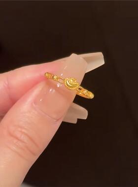 沙金招财mini小元宝戒指女黄金色可调节镂空款胖嘟嘟钱多多指环戒