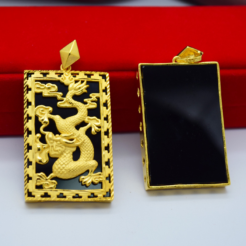 越南沙金观音吊坠男一帆风顺龙牌 女佛祖镀黄金项链吊坠久不掉色