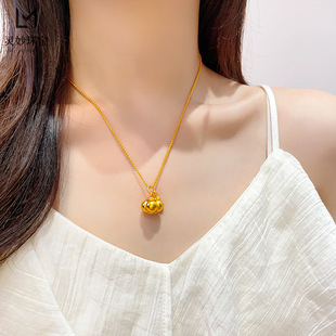5G黄金色沙金镀金好柿发生吊坠项链事事如意花生锁骨链气质送女友