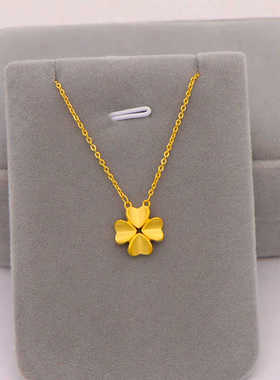越南沙金四叶草结项链女锁骨链镀金黄金色高级感小众颈链吊坠首饰