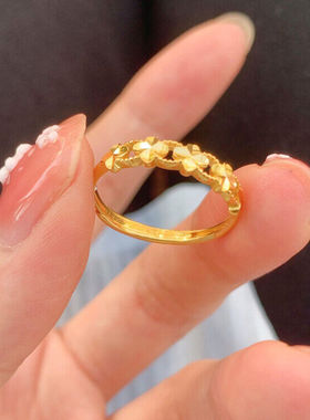 孟加拉赤金镀金沙金小众四叶草戒指女小红书时尚铜镀金幸运草指环