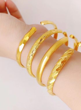 2021新款仿越南沙金开口手镯男女 24K镀金假黄金手镯首饰久不掉色