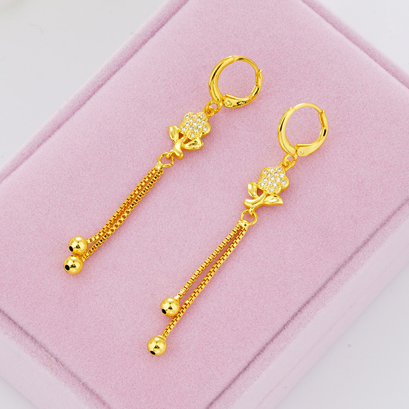 沙金流苏耳环女简约长款耳饰镶钻蝴蝶耳坠仿黄金心形耳线久不掉色