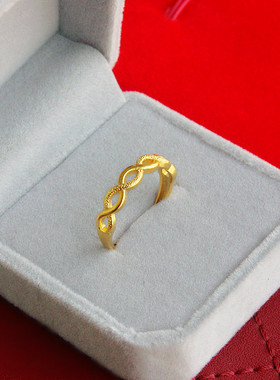 8字形戒指仿黄金镂空指环开口星星几何简约细麻花月亮不掉色沙金