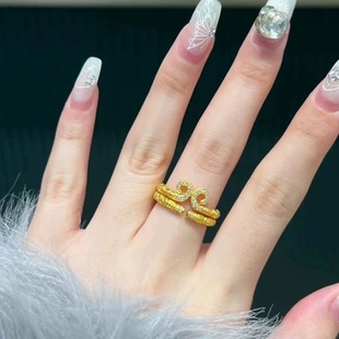 新款镶钻紧箍咒金箍棒戒指女士越南沙金仿真黄金小众设计开口指环