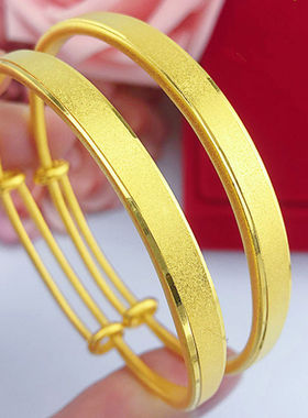 孟加拉赤金沙金镀金磨砂热销韩式时尚推拉男女士同款玫瑰金手镯链