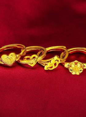 越南沙金爱心戒指女铜镀黄金色时尚潮流指环婚庆首饰久不掉色手饰