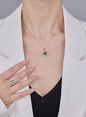 幸运四叶草项链配裙子拉长视觉感都市女性时尚高级轻奢小众项链女