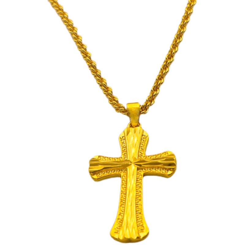 越南沙金十字架项链男女款999正品24K镀黄金色吊坠久不掉色首饰品