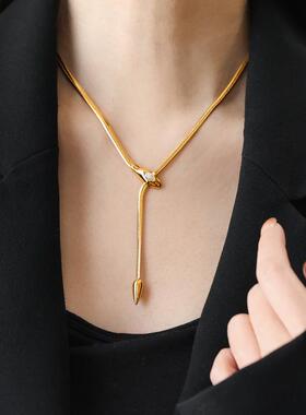 不掉色~高级感时尚金色蛇骨锆石蛇骨项链女小众轻奢锁骨链毛衣链
