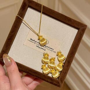 中古风拉丝点闪钻好运小福袋项链转运仿黄金沙金秋冬锁骨链毛衣链