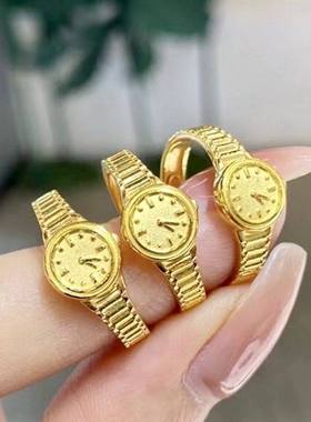 【捡漏】黄金色小金表戒指女520时钟情侣对戒气质ins情人节礼物