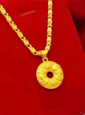 【久不掉色】新款正品越南沙金精品凤尾项链粗黄金色牡丹吊坠女款