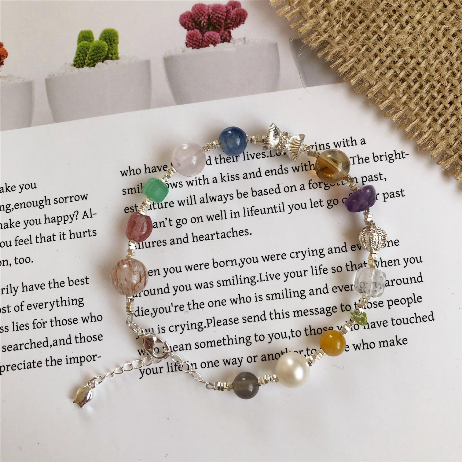 水晶多宝手链ins风礼物送闺蜜女友白水晶紫水晶多宝手链淡水珍珠