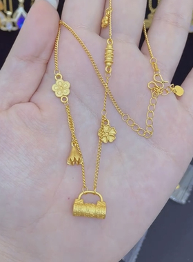繁花朵流苏平安锁包项链气质时尚百搭高级感锁骨链不掉色沙金项链