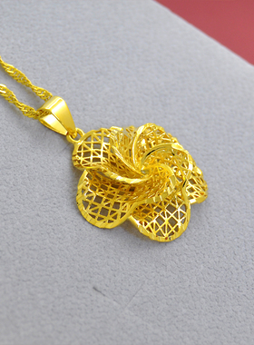 9克 可水洗 越南沙金项链女夸张大花朵吊坠镀24K黄金项链久不掉色