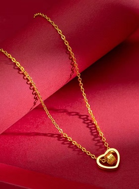 越南沙金项链女灵动爱心锁吊坠轻奢高级感仿真黄金999不掉色首饰
