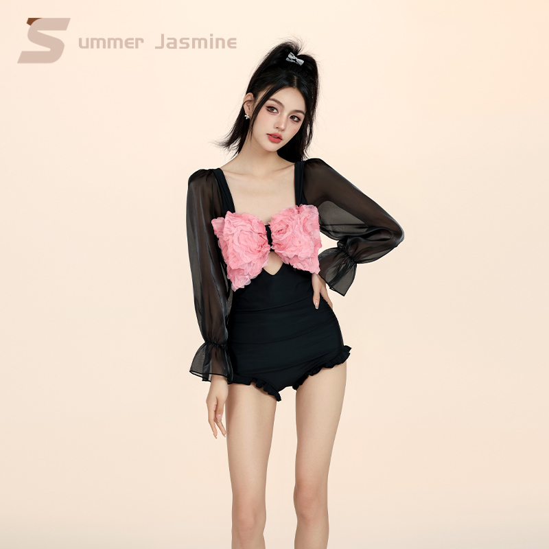 夏茉微澜泳衣女长袖连体显瘦保守