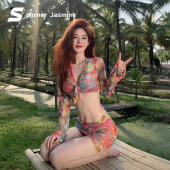 夏茉微澜2026新款 显瘦高级感学生温泉性感 夏比基尼泳衣女分体长袖