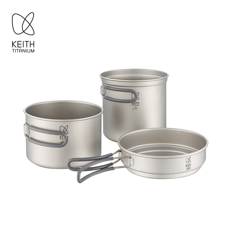 Keith铠斯纯钛套锅户外野营野炊锅便携餐盒饭盒饭锅炊具钛锅餐具