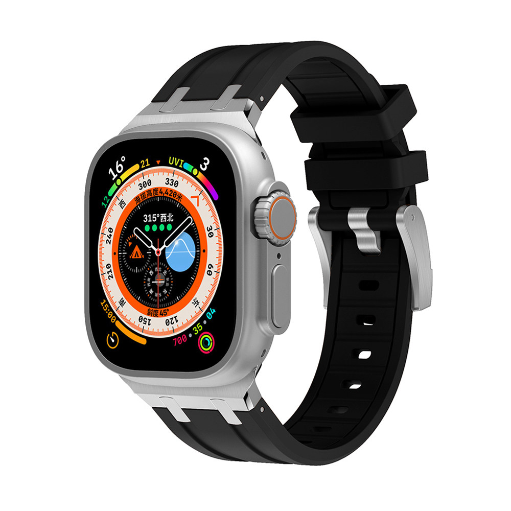 适用AppleWatch8苹果S9 Ultra2手表表带iwatch7/6/5/4SE新款金属改装液态硅胶透气腕带44/45mm针扣49mm潮牌男