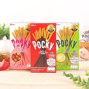 泰国Pocky百奇巧克力抹茶草莓味涂层饼干棒43g*4盒多口味休闲零食
