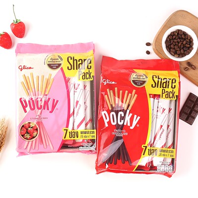 泰国格力高Pocky百奇巧克力涂层饼干棒大包家庭版休闲零食多口味