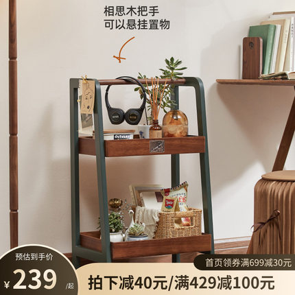 厨房置物架微波炉架实木台面双层调料品碗盘烤箱收纳架展示架落地