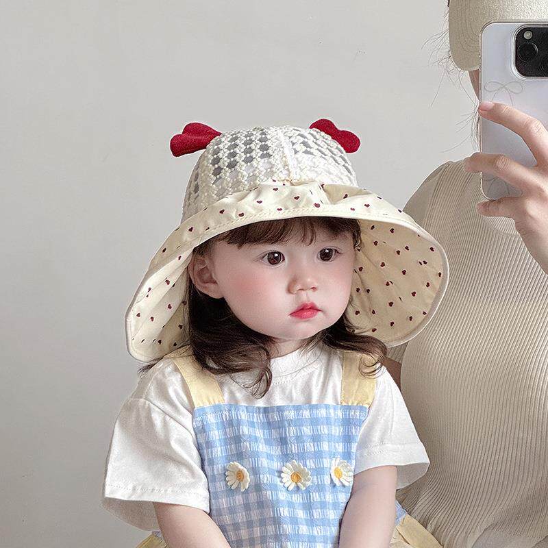 女童帽子夏季薄款大帽檐遮阳防晒渔夫帽女宝宝出游透气网眼太阳帽