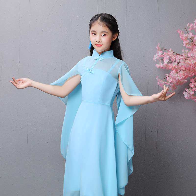 高档儿童古筝演出服女童中国风古典长裙飘逸仙女中大童钢琴舞蹈合