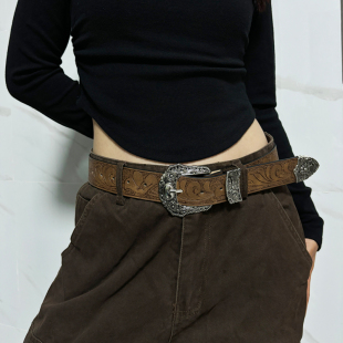百搭 饰配牛仔裤 棕色腰带女2024新款 复古皮带y2k波西米亚民族风装