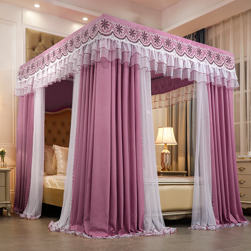 蚊帐家用2025新款卧室高级落地遮光床帘一体式公主风1米5床三开门