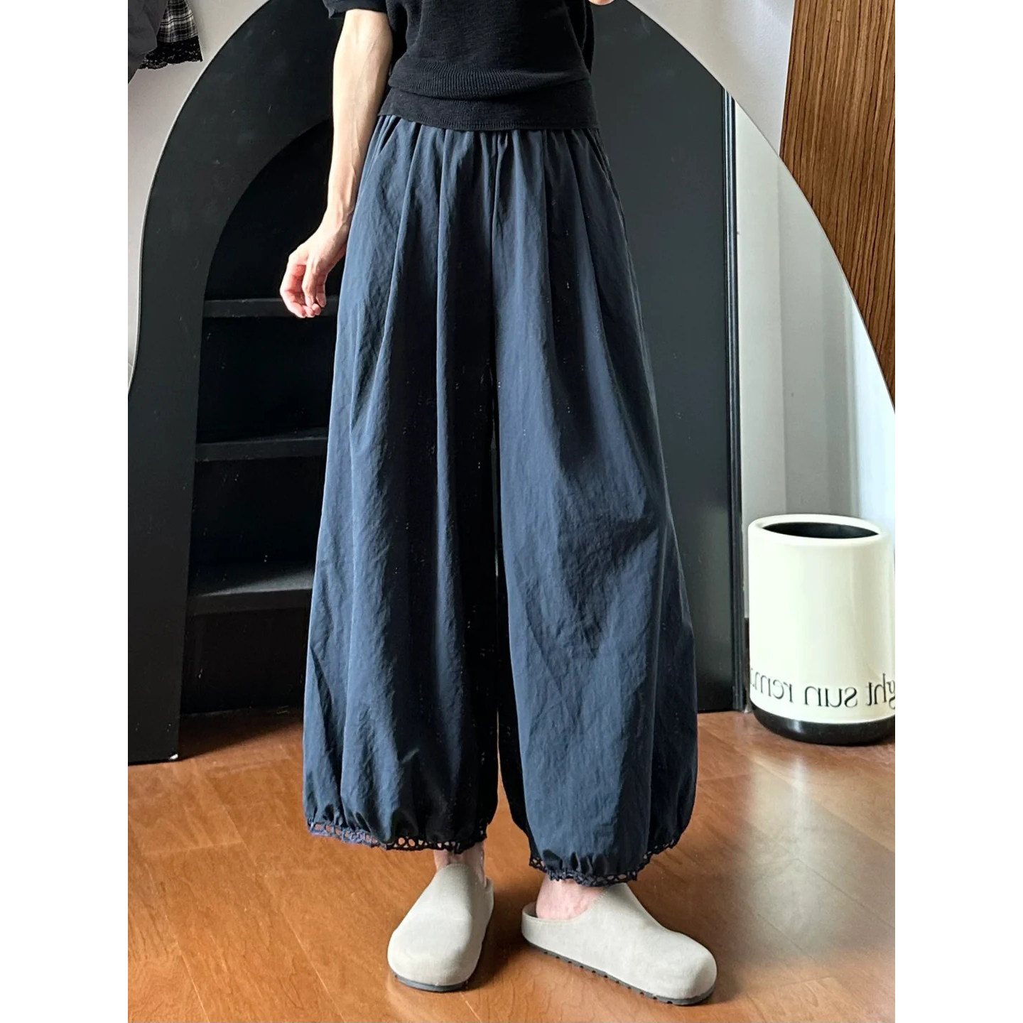 日系灯笼阔腿裤女款高腰