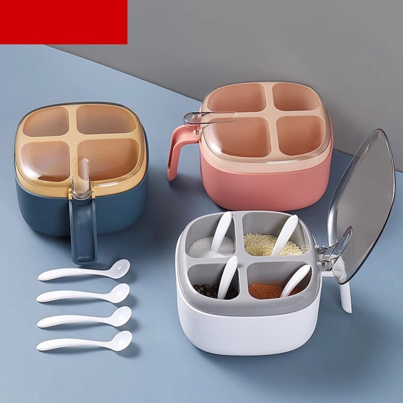 调料盒4格一体调料盒套装组合盐罐糖味精家用厨房四格收纳一体调